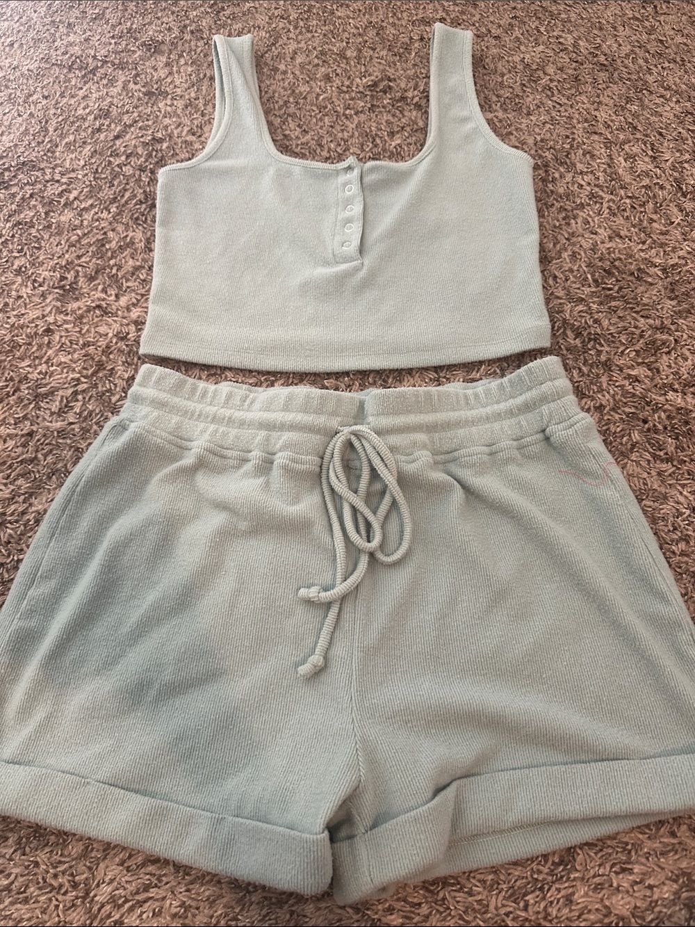 Cotton Candy la Sage Green Ribbed Lounge Set p